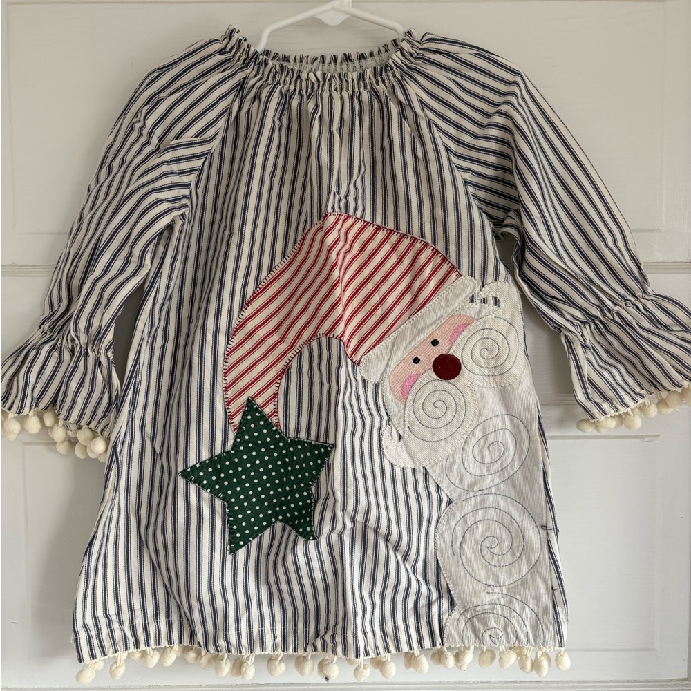 Mud Pie Striped Santa Dress - Blue, Red, Green